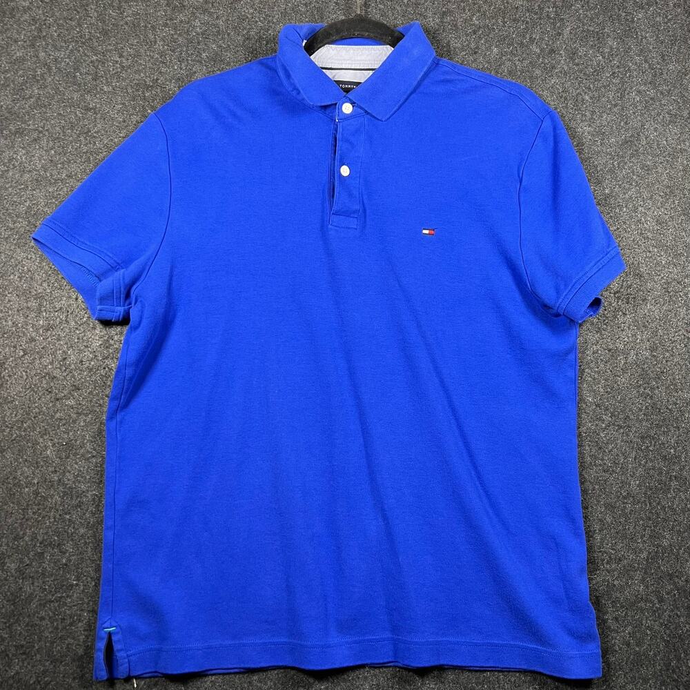 Tommy Hilfiger Men's Custom Fit Polo Shirt M Blue Short Sleeve Solid Logo